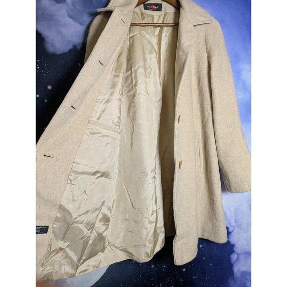 Vintage Long Wool Coat Womens L Tan Beige 90s Distressed Grunge Punk USA Made - Picture 3 of 11